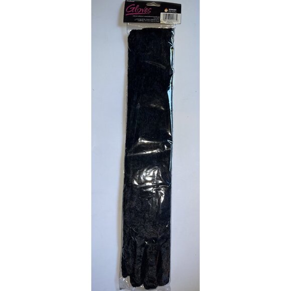 Black Velvet Opera Gloves Long Formal Costume Accessory One Size - Picture 1 of 5